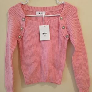 Pink Button-Embellished Women's Sweater